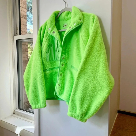 New Free People Hit The Slopes Fleece Jacket Bomber FP Movement Lime Green XS - Picture 5 of 9
